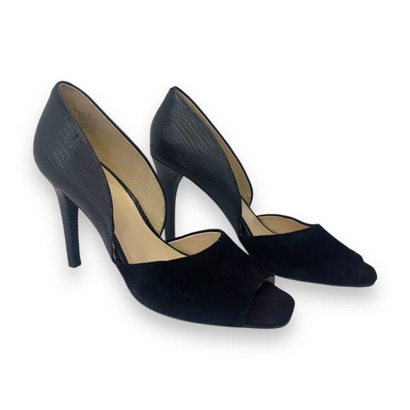 Nine West Women's D'Orsay Peep Toe Pumps Heels Size 9 Black Suede Leather - Picture 2 of 11